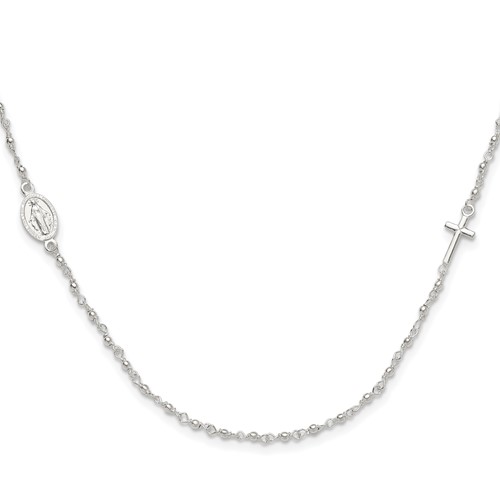 Sterling Silver Petite Rosary Necklace with Sideways Cross