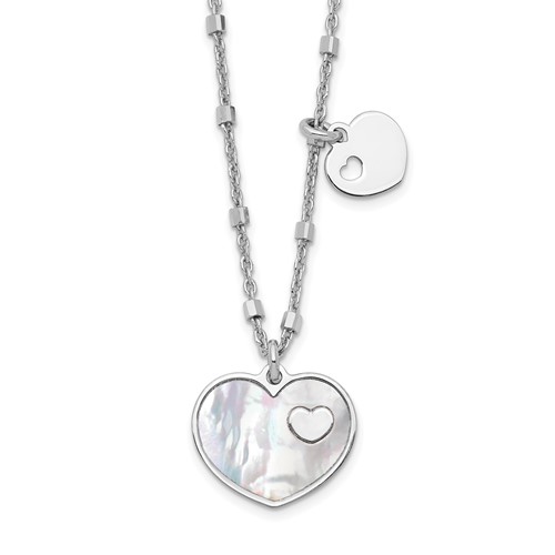 Sterling Silver Mother of Pearl Heart Necklace with Bead Accents