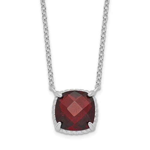 Sterling Silver 2.4 ct tw Square Garnet Solitaire Necklace