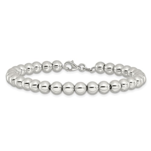 Sterling Silver 7.5in Bead Bracelet 6mm