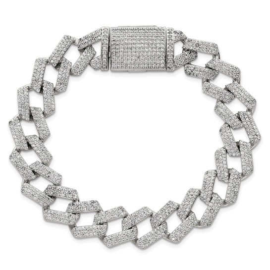 Sterling Silver Men's Monaco Link CZ Bracelet 8.5in