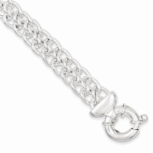 Sterling Silver 7 1/2in Double Link Charm Bracelet