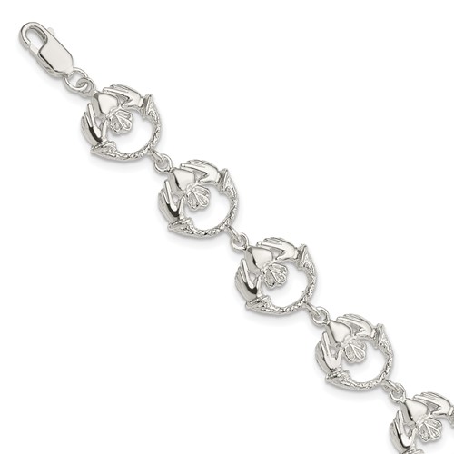 Sterling Silver Polished Claddagh Bracelet 7in