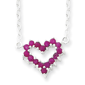 Sterling Silver Ruby Heart Necklace 16in