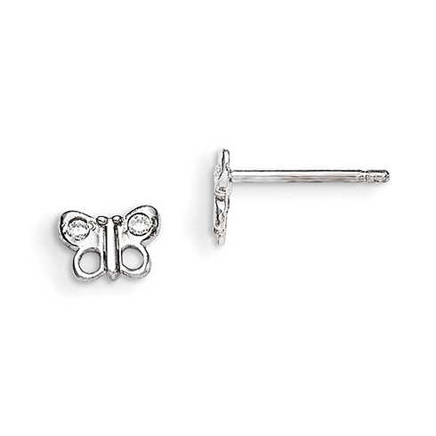 Sterling Silver Madi K CZ Children's Butterfly Post Earrings