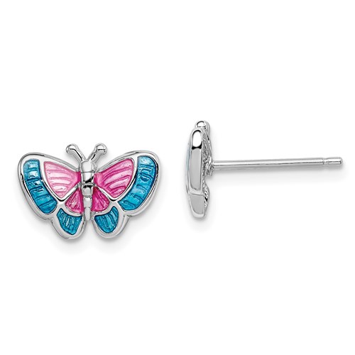 Sterling Silver Madi K Pink and Blue Butterfly Post Earrings