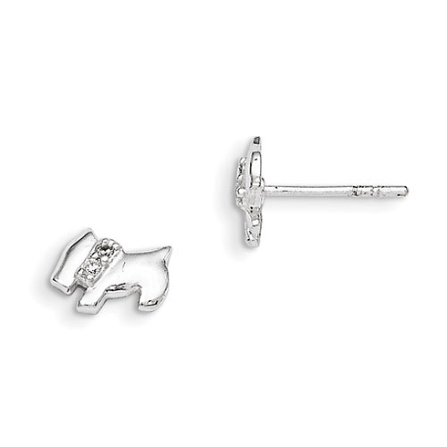 Sterling Silver Madi K Dog with Cubic Zirconia Post Earrings