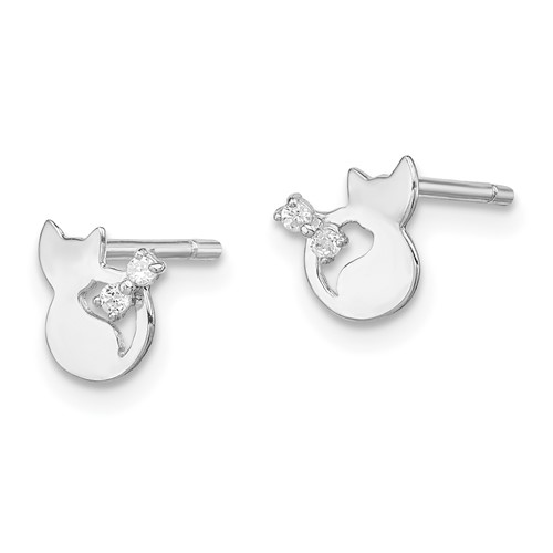 Sterling Silver Madi K CZ Children's Cat with Bow Post Earrings