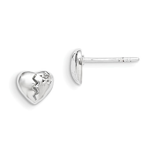 Sterling Silver Madi K Broken Heart with CZ Post Earrings