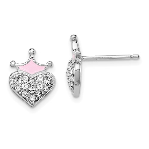 Sterling Silver Enamel Swarovski Elements Heart Crown Earrings