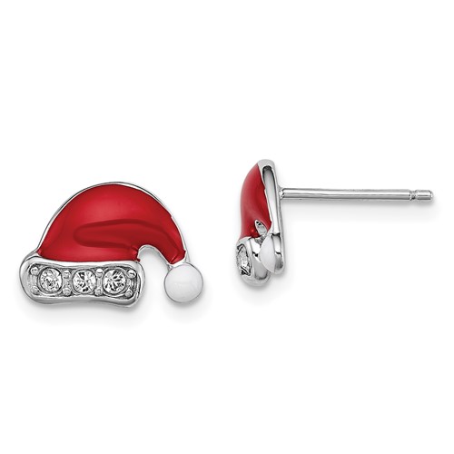 Sterling Silver Madi K Enameled Swarovski Kid's Santa Hat Earrings