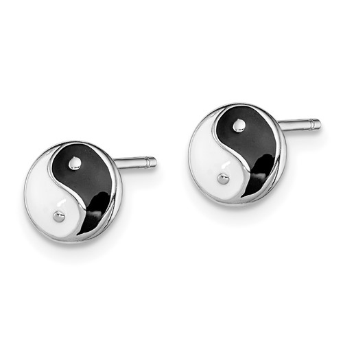 Kid's Sterling Silver Madi K Enameled Yin Yang Symbol Post Earrings