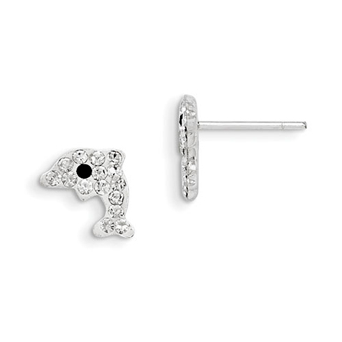 Sterling Silver Madi K Stellux Crystal Dolphin Post Earrings