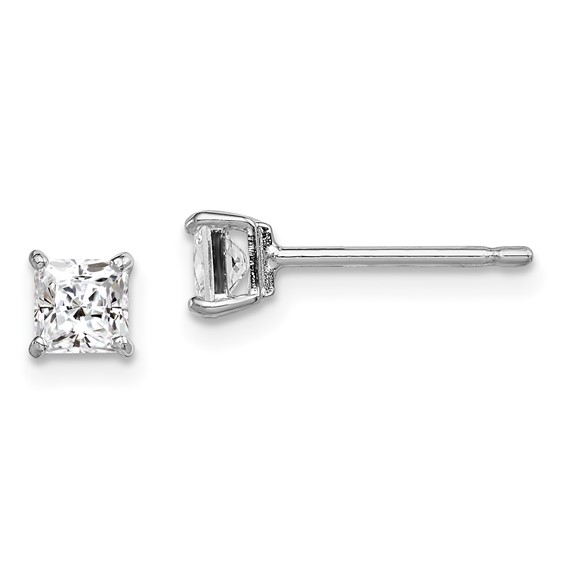 Sterling Silver Madi K 4mm Square CZ Basket Set Stud Earrings
