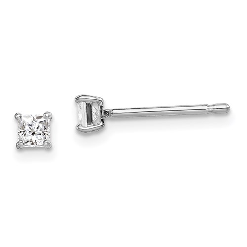 Kid's Sterling Silver Madi K 3mm Square CZ Stud Earrings