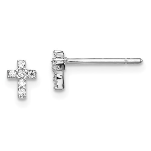 Sterling Silver 1/4in Madi K CZ Children's Cross Earrings