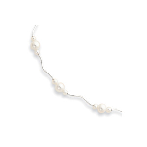 Sterling Silver White Cultured Pearl Wavy Necklace