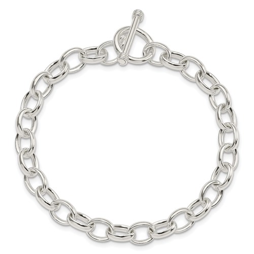 Sterling Silver Classic Toggle Bracelet Polished Oval Links 8.75in