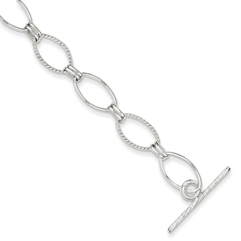 Sterling Silver Textured Oval Link Toggle Bracelet 8.5in