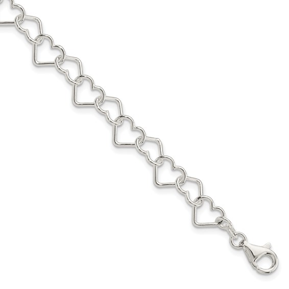 Sterling Silver Fancy Italian Heart Link Bracelet 7.5in