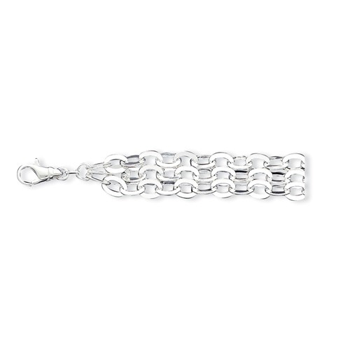 Sterling Silver 7.5in Polished Fancy Three Row Chain Bracelet