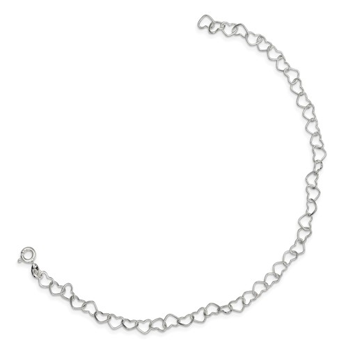 Sterling Silver 7in Fancy Heart Link Bracelet