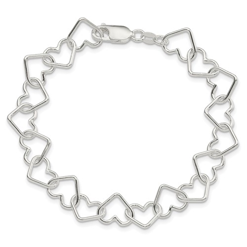Sterling Silver Italian Large Heart Link Bracelet 7in