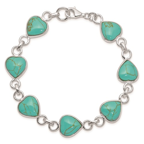 Sterling Silver Heart-shaped Turquoise Bracelet 7in