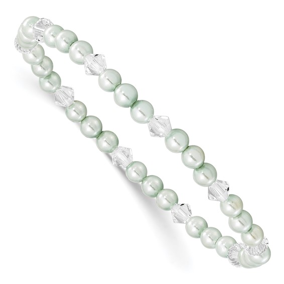 4mm Green Shell Pearl and Swarovski Elements Child Stretch Bracelet