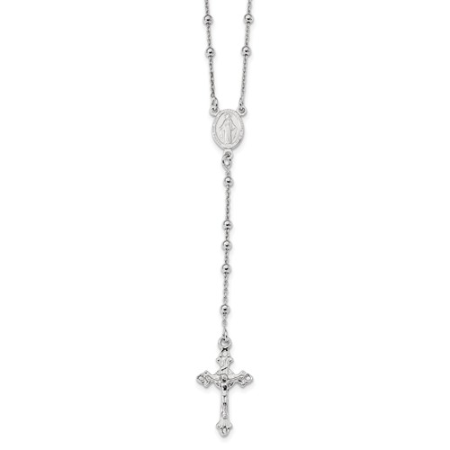 Sterling Silver Beaded Rosary Necklace 24in