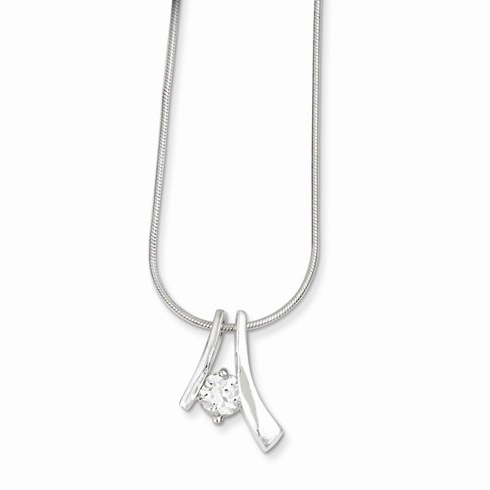 Sterling Silver Cubic Zirconia Pendant On 18in Snake Chain