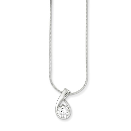Sterling Silver CZ Tear Drop Pendant on 18in Snake Chain