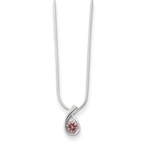 Sterling Silver Pink CZ Pendant on 18in Chain