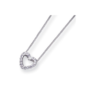 16 inch Sterling Silver CZ Heart Pendant w/Chain
