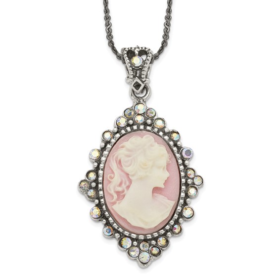 Sterling Silver Crystal Cameo 16in Necklace