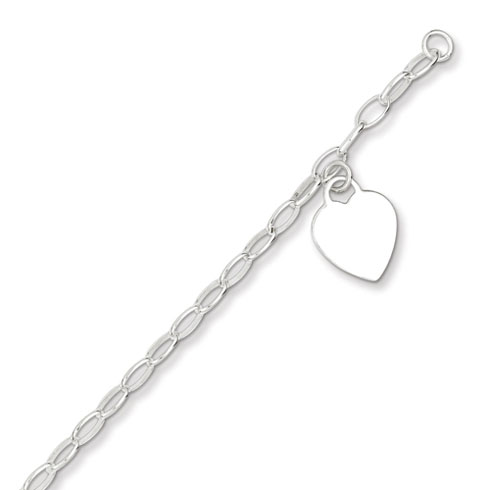 6in Baby Bracelet Dangling Flat Heart - Sterling Silver