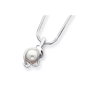 Sterling Silver Simulated Pearl Pendant on 16in Snake Chain