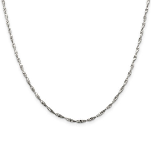 8in Twisted Herringbone Chain Bracelet 2mm - Sterling Silver