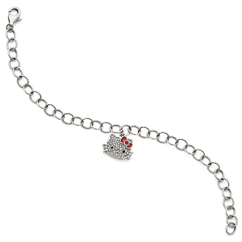 Sterling Silver Hello Kitty Charm Bracelet with Crystals
