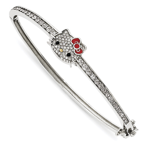 Sterling Silver Hello Kitty Bangle with Crystals