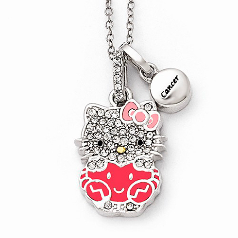 Sterling Silver 18in Hello Kitty Cancer Crystal Necklace