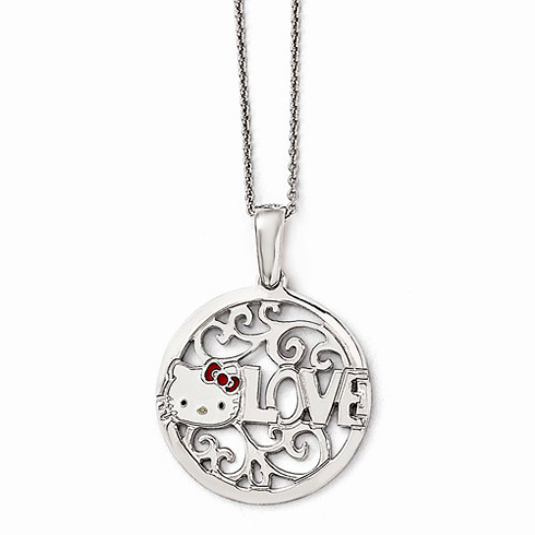 Sterling Silver 18in Hello Kitty Round Love Necklace