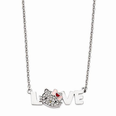 Sterling Silver 18in Hello Kitty Love Necklace