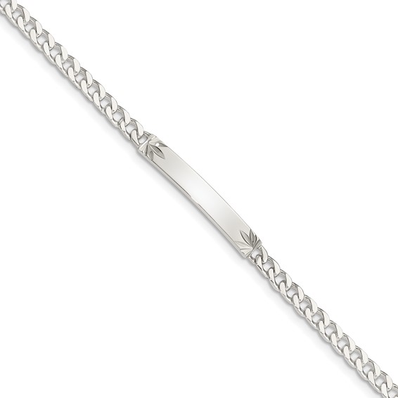 Sterling Silver 8in Curb Link Fancy ID Bracelet