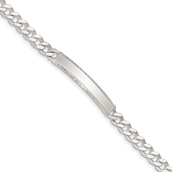 Sterling Silver 7in Diamond-cut Curb Link ID Bracelet