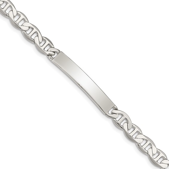 Sterling Silver 7in Polished Engravable Anchor Link ID Bracelet 6mm