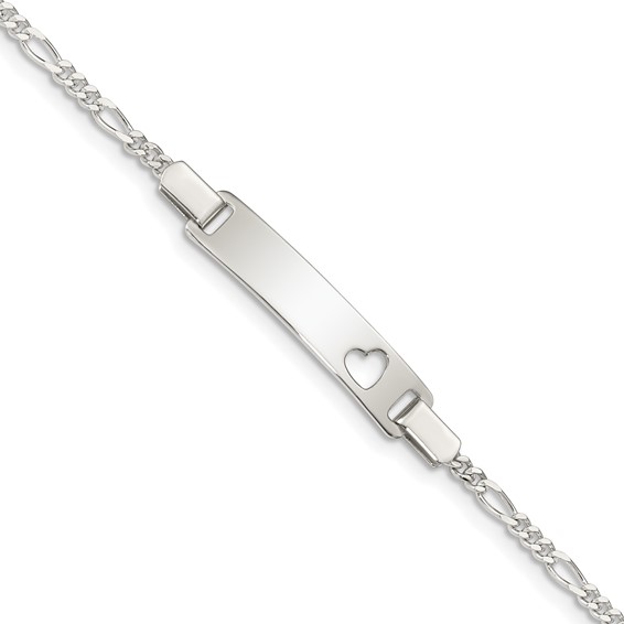 Sterling Silver 6in Baby ID Heart Figaro Link Bracelet