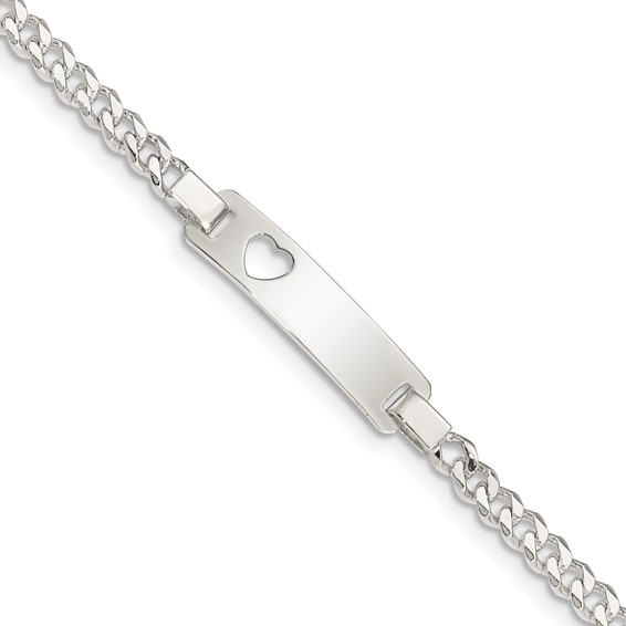 Sterling Silver 6in Baby ID Heart Bracelet with Curb Links