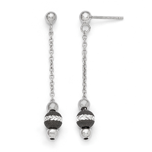 Sterling Silver Ruthenium-plated Diamond-cut Post Dangle Earrings