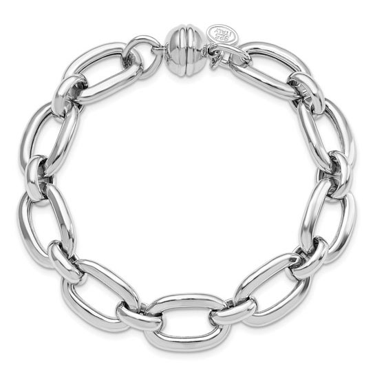 Sterling Silver Chunky Oval Cable Link Bracelet with Magnetic Clasp 8in